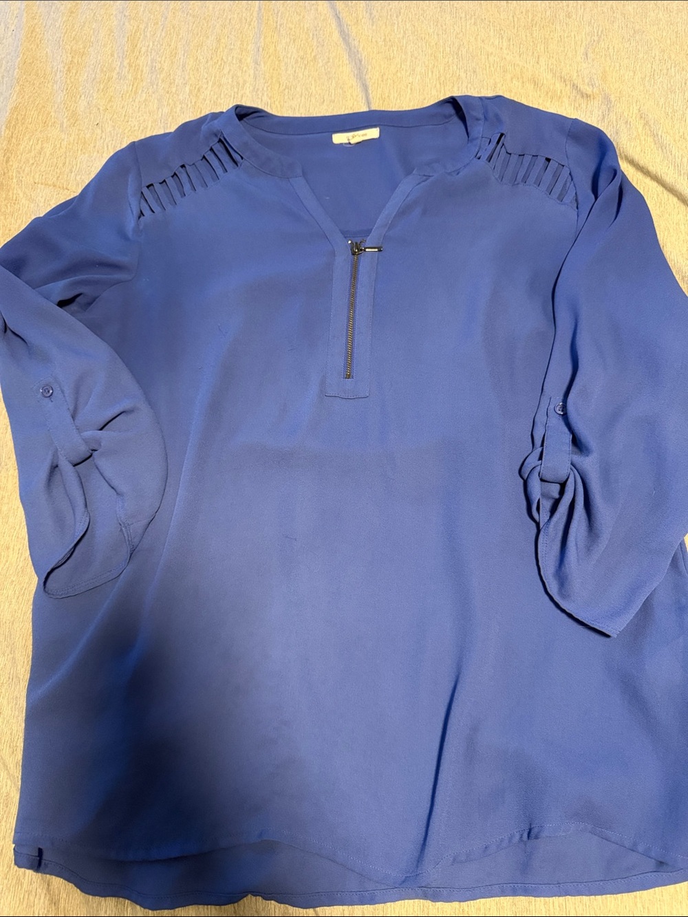 Maurices Royal Blue Zip-Front Blouse with Ladder Shoulder Detail